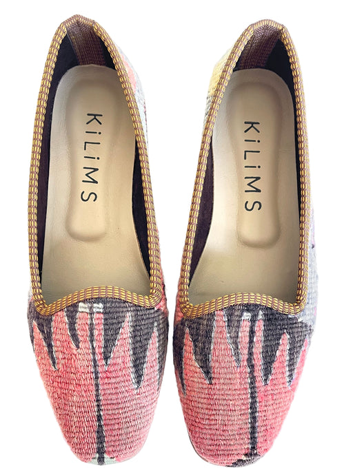 Pair of one-of-a-kind red handmade Kilims shoes 