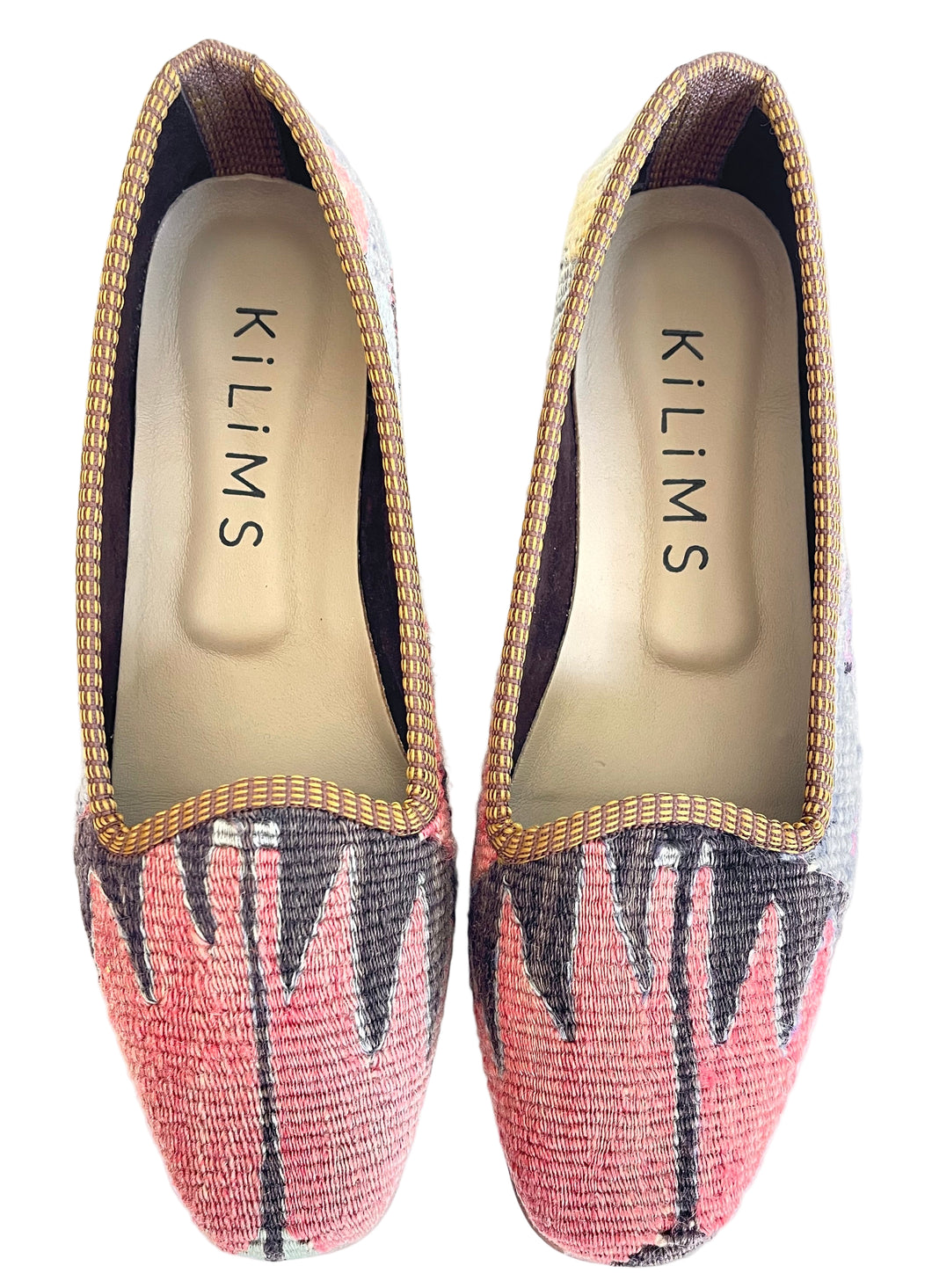 Pair of one-of-a-kind red handmade Kilims shoes 