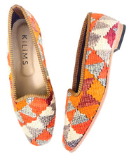 Load image into Gallery viewer, wonderful orange grey white pattered fabric loafers 