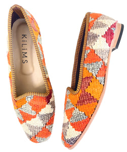 wonderful orange grey white pattered fabric loafers 