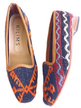 Load image into Gallery viewer, kilim slipper shoe made from amazing black and orange fabric