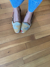 Load image into Gallery viewer, one of a kind women&#39;s kilim loafer shoes y beige and yellow