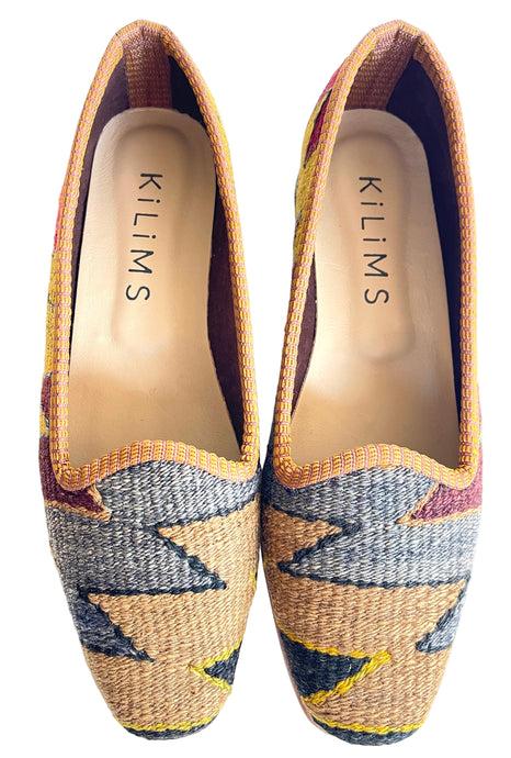 Pair of wonderful handmade one-of-a-kind Kilims shoes with geometric pattern