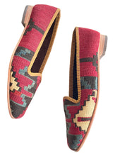 Load image into Gallery viewer, Pair of handmade dark red loafers with geometric patterns one-of-a-kind