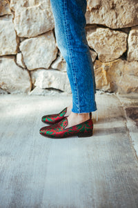 Women's Burgundy Brocade Valenciana Slippers