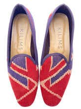 Load image into Gallery viewer, kilim flats featuring colors of English flag