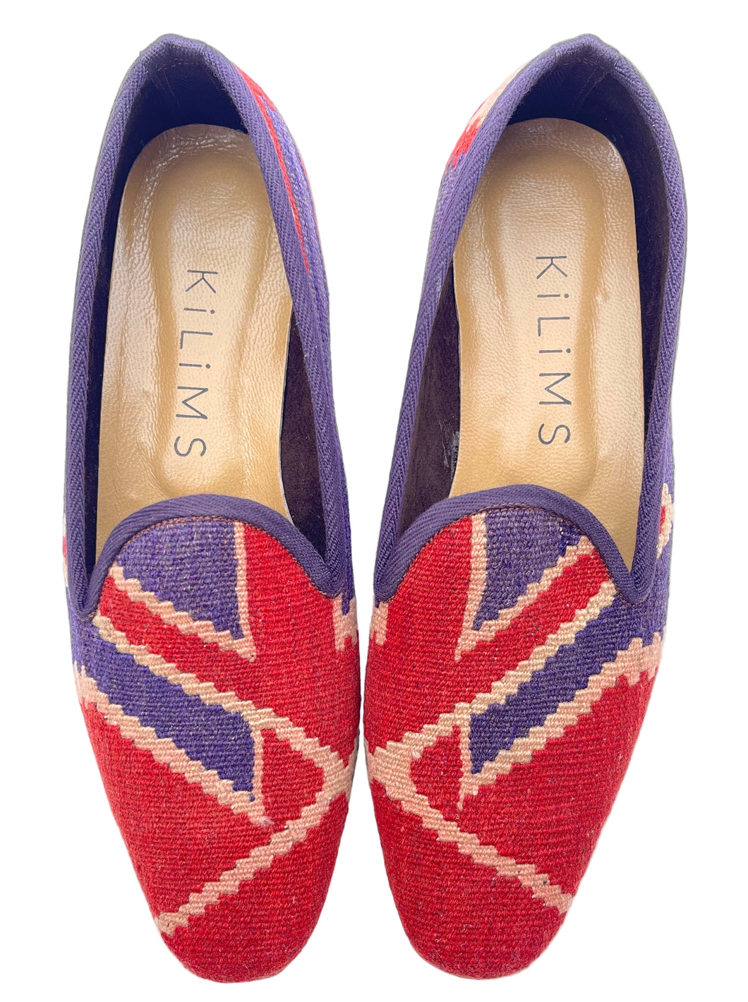 kilim flats featuring colors of English flag